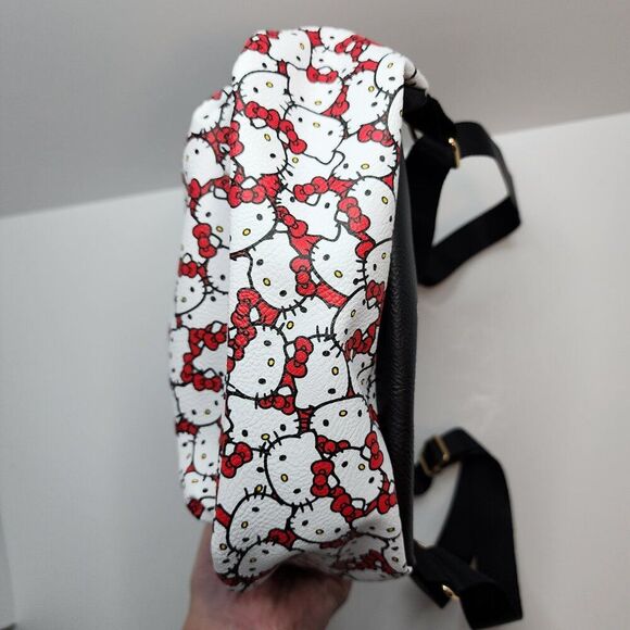 Hello Kitty Face PU Mini Backpack Purse Bag | Adjustable Straps Zipper White Red - Picture 8 of 11